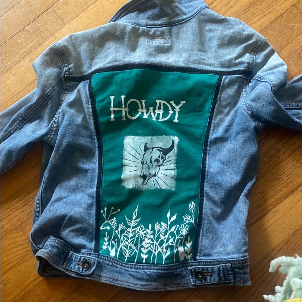 Merona Blue and Green Jean Jacket with Custom Embroidery